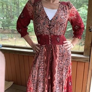 Free People- SZ M- Red/Black/Orange- Maxi Dress